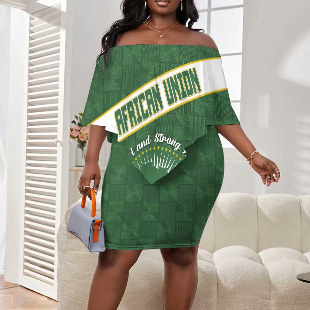 Personalized African Union Day Off Shoulder Short Dress Emblem With Kente Pattern - African Pride