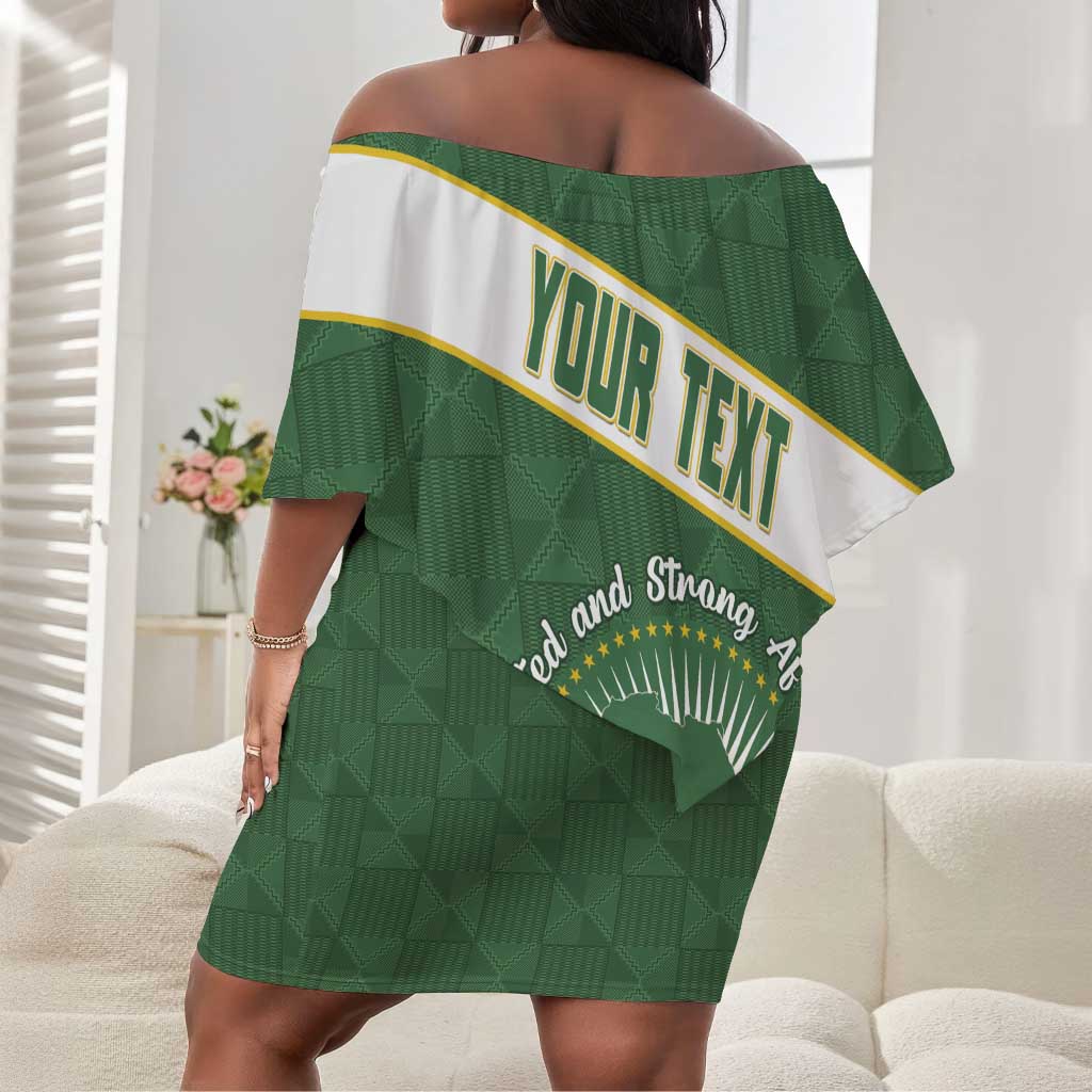 Personalized African Union Day Off Shoulder Short Dress Emblem With Kente Pattern - African Pride