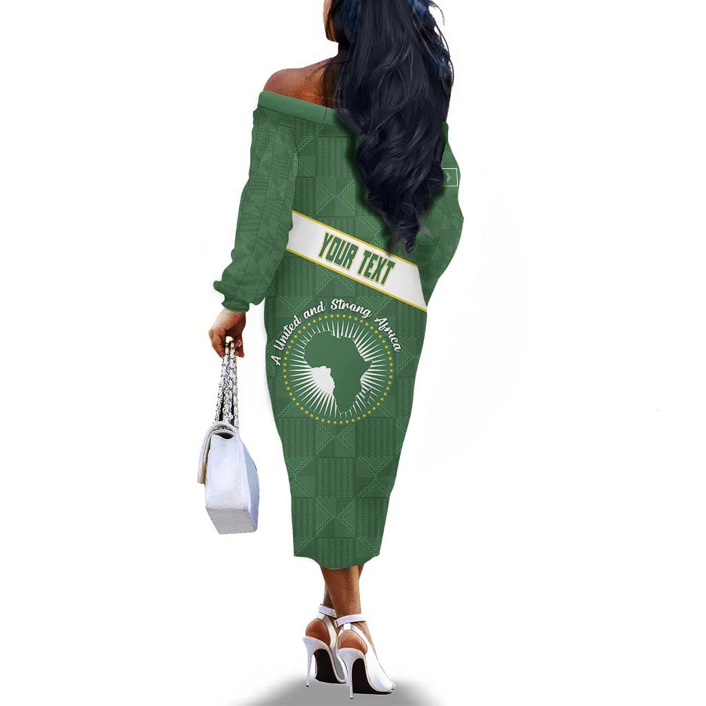 Personalized African Union Day Off The Shoulder Long Sleeve Dress Emblem With Kente Pattern - African Pride