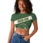 Personalized African Union Day Raglan Cropped T shirt Emblem With Kente Pattern - African Pride