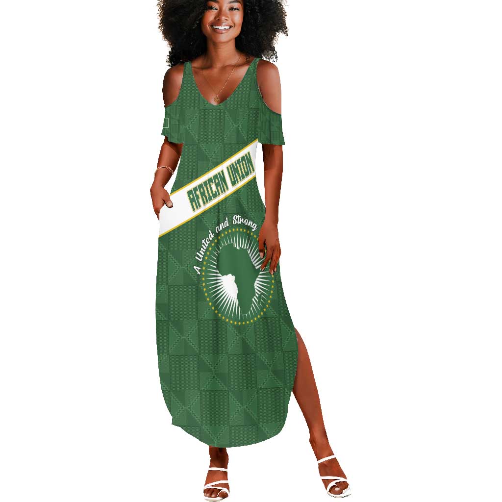 Personalized African Union Day Summer Maxi Dress Emblem With Kente Pattern - African Pride