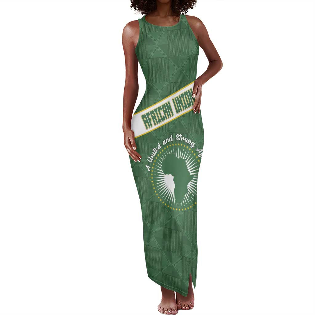 Personalized African Union Day Tank Maxi Dress Emblem With Kente Pattern - African Pride