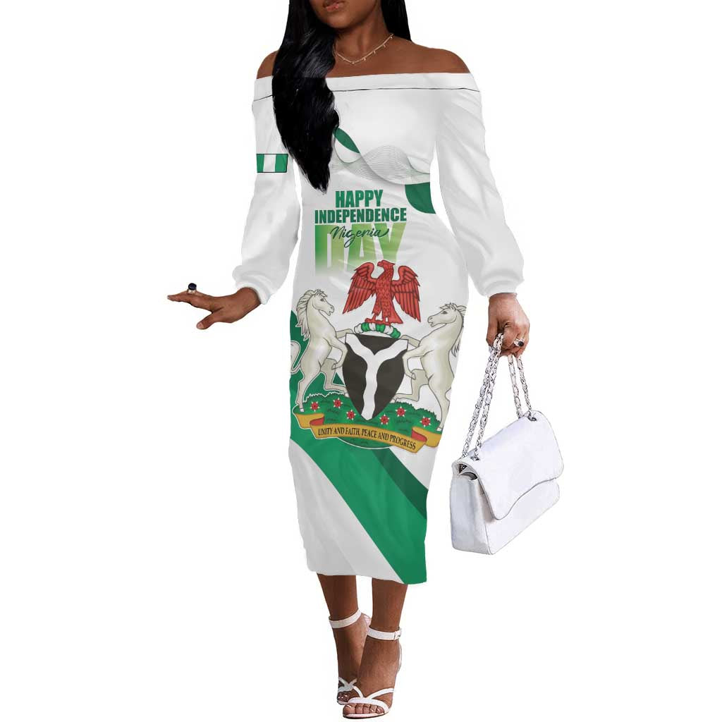 Nigeria Personalized Off The Shoulder Long Sleeve Dress Happy Independence Day - African Pride