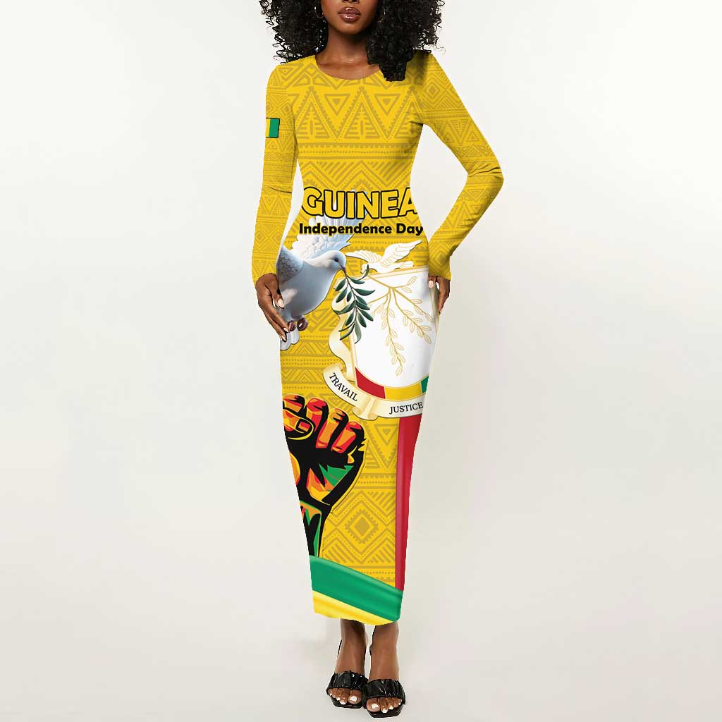 Guinea Personalized Long Sleeve Bodycon Dress Happy Independence Day - African Pride