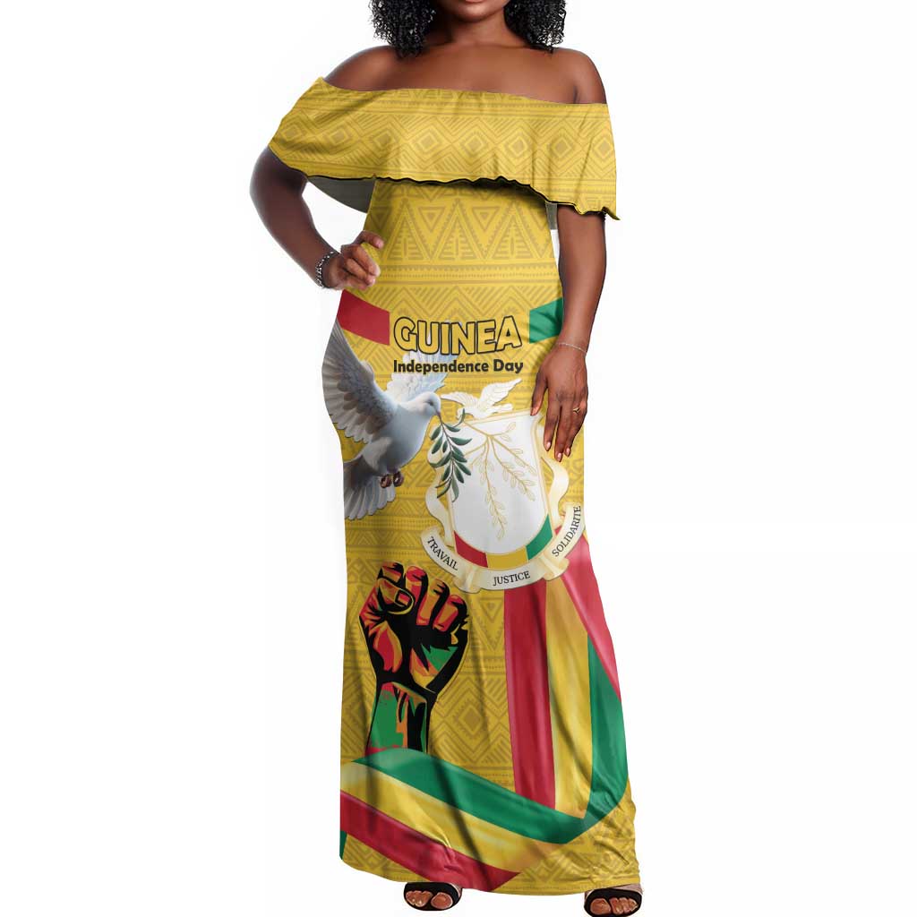 Guinea Personalized Off Shoulder Maxi Dress Happy Independence Day - African Pride