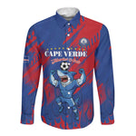 Custom Cape Verde Football Long Sleeve Button Shirt Blue Sharks - Pride of the Islands - African Pride