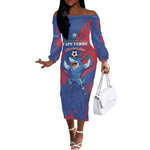 Custom Cape Verde Football Off The Shoulder Long Sleeve Dress Blue Sharks - Pride of the Islands - African Pride
