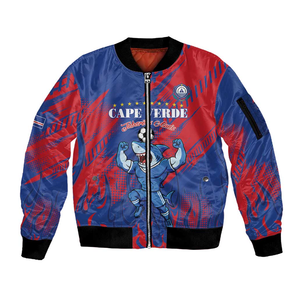 Custom Cape Verde Football Sleeve Zip Bomber Jacket Blue Sharks - Pride of the Islands - African Pride