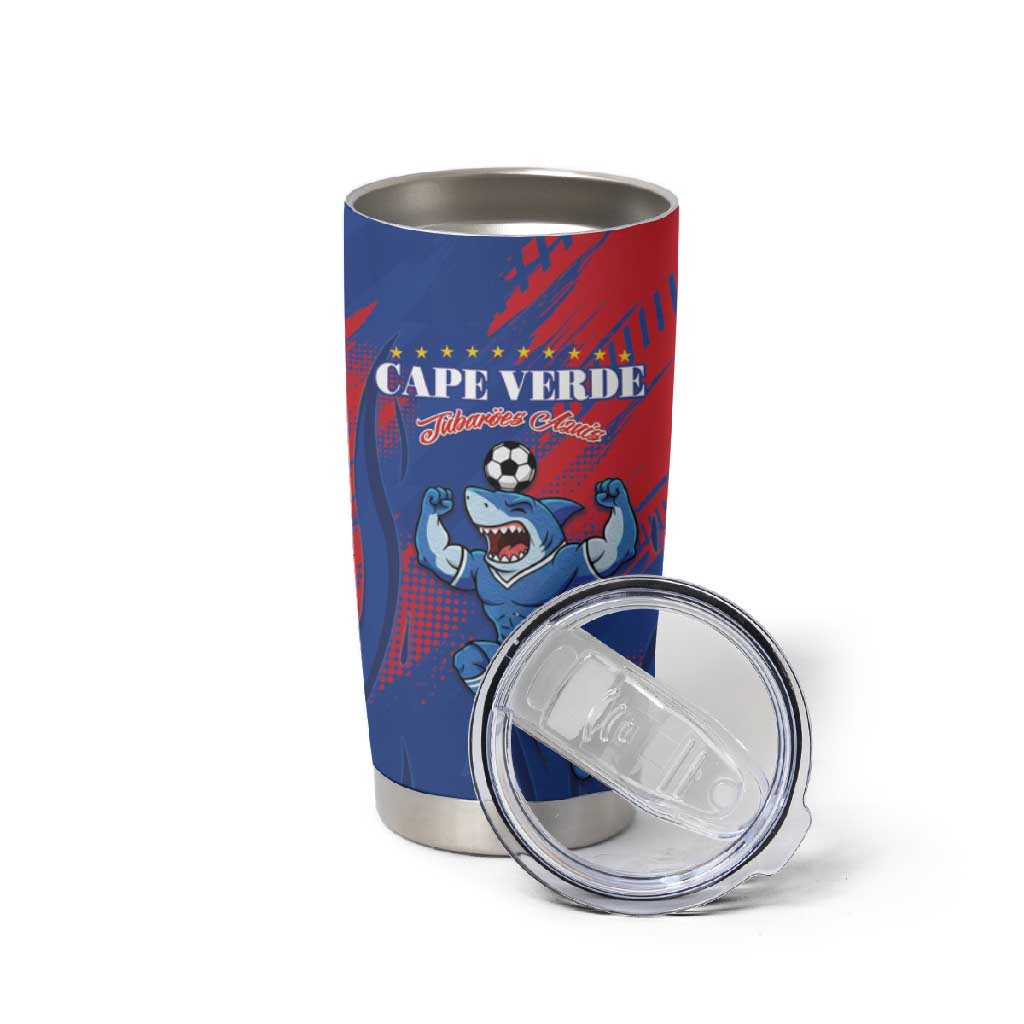 Custom Cape Verde Football Tumbler Cup Blue Sharks - Pride of the Islands - African Pride