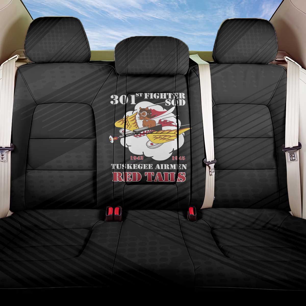 301st Fighter Squadron WWII Back Car Seat Cover Red Tails Heritage - Black - African Pride