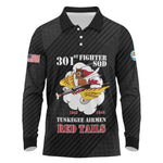 Personalized 301st Fighter Squadron WWII Long Sleeve Polo Shirt Red Tails Heritage - Black - African Pride