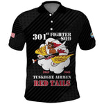 Personalized 301st Fighter Squadron WWII Polo Shirt Red Tails Heritage - Black - African Pride