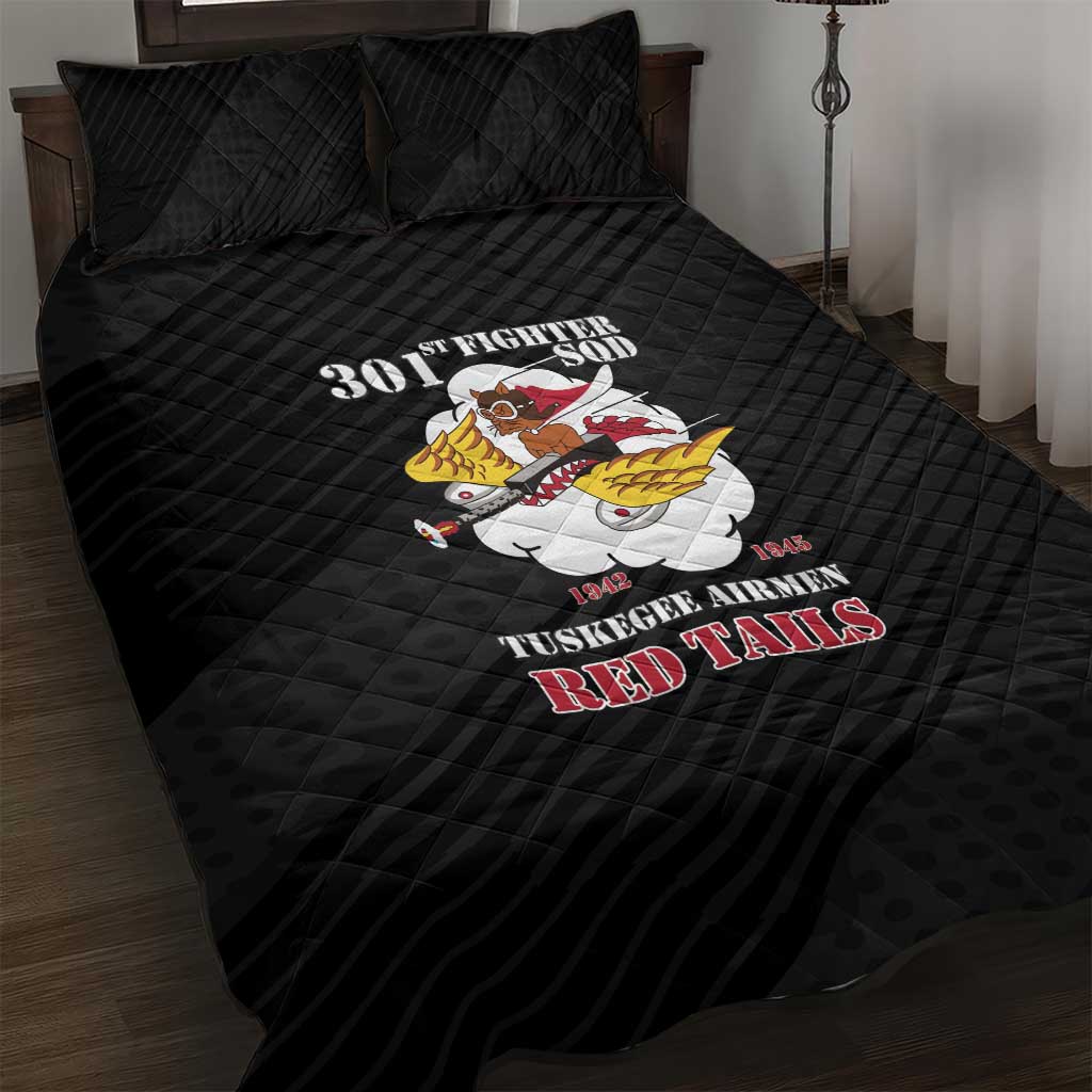 301st Fighter Squadron WWII Quilt Bed Set Red Tails Heritage - Black - African Pride