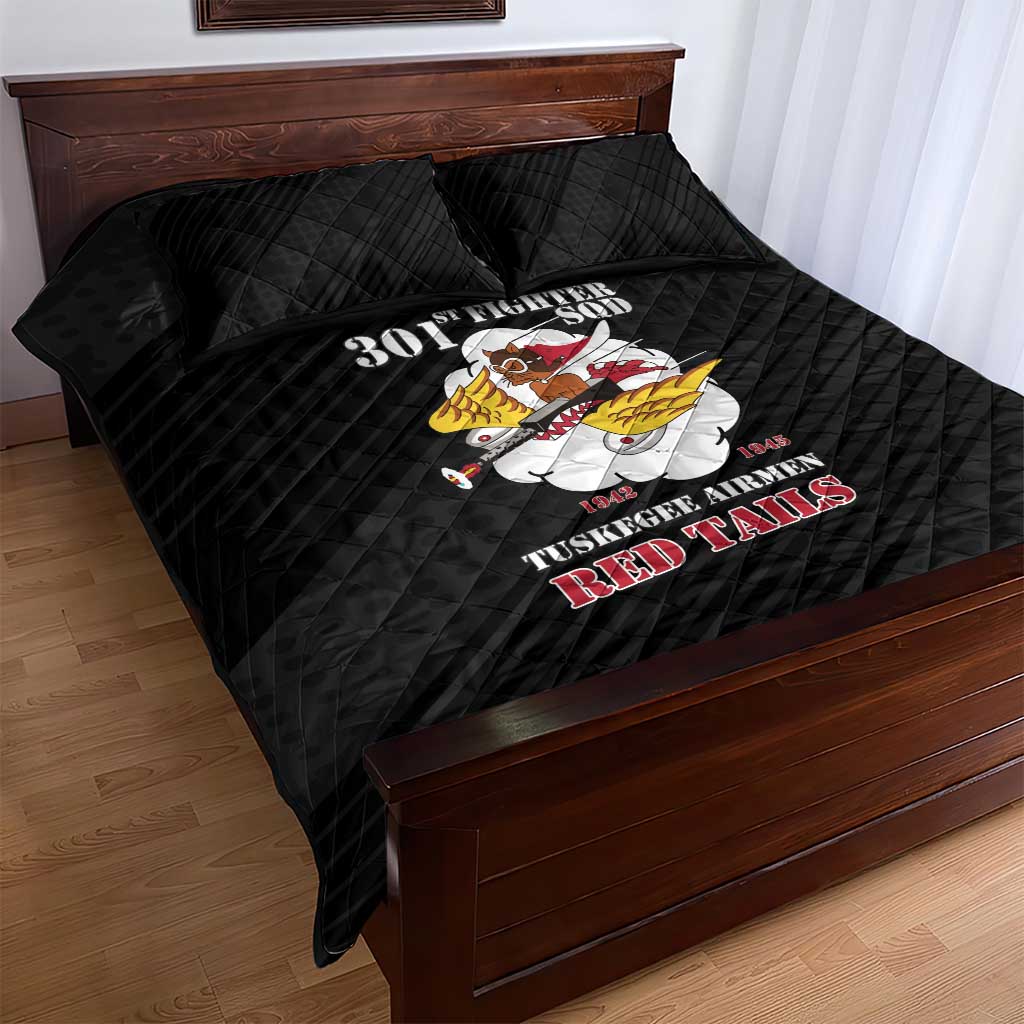 301st Fighter Squadron WWII Quilt Bed Set Red Tails Heritage - Black - African Pride