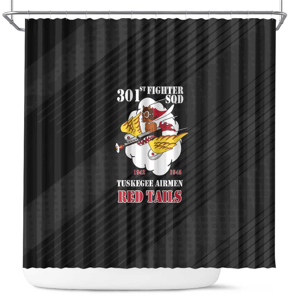 301st Fighter Squadron WWII Shower Curtain Red Tails Heritage - Black - African Pride