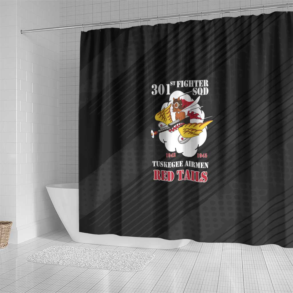 301st Fighter Squadron WWII Shower Curtain Red Tails Heritage - Black - African Pride