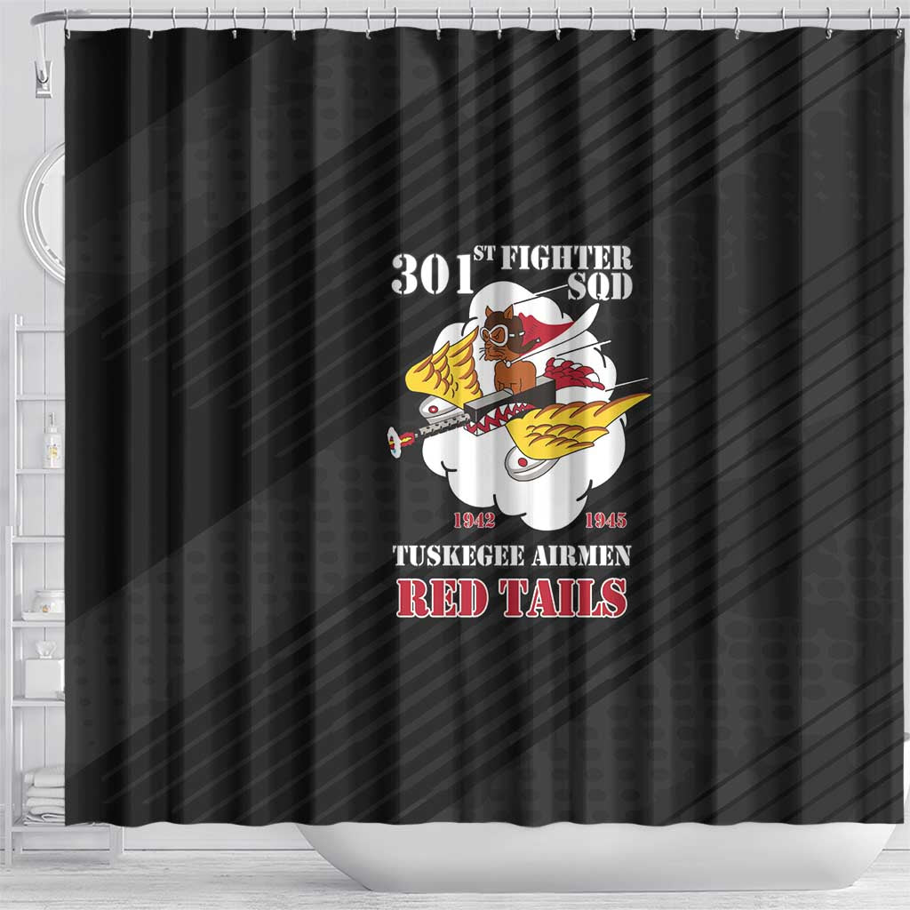 301st Fighter Squadron WWII Shower Curtain Red Tails Heritage - Black - African Pride