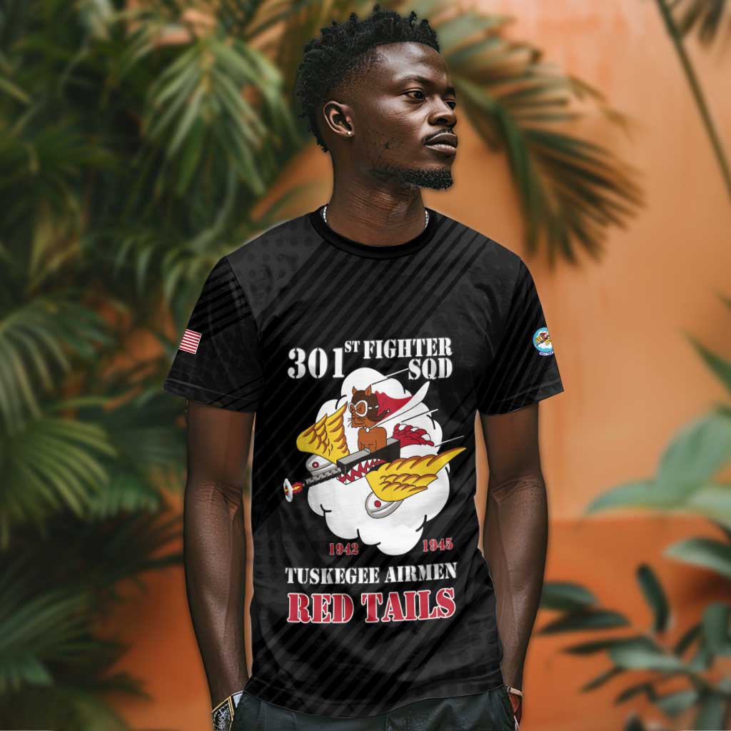 Personalized 301st Fighter Squadron WWII T shirt Red Tails Heritage - Black - African Pride