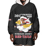 Personalized 301st Fighter Squadron WWII Wearable Blanket Hoodie Red Tails Heritage - Black - African Pride