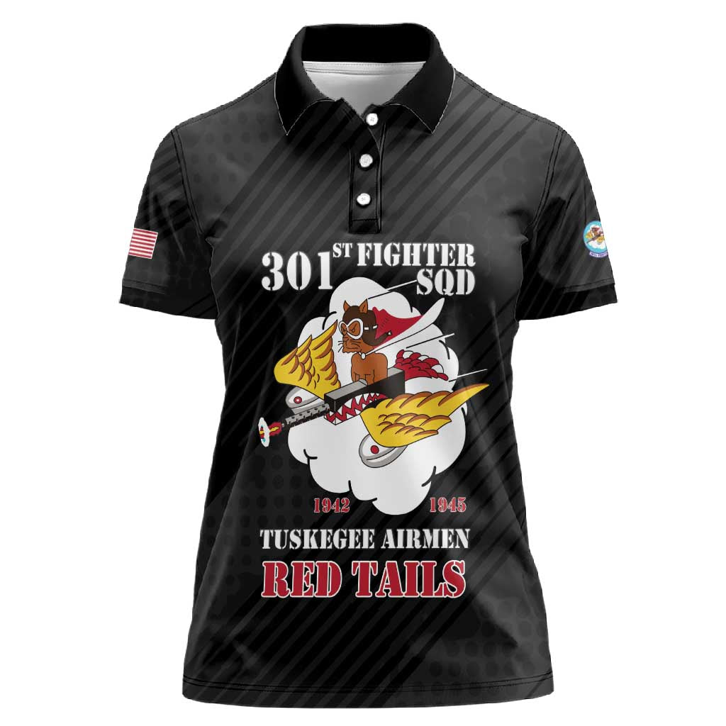 Personalized 301st Fighter Squadron WWII Women Polo Shirt Red Tails Heritage - Black - African Pride