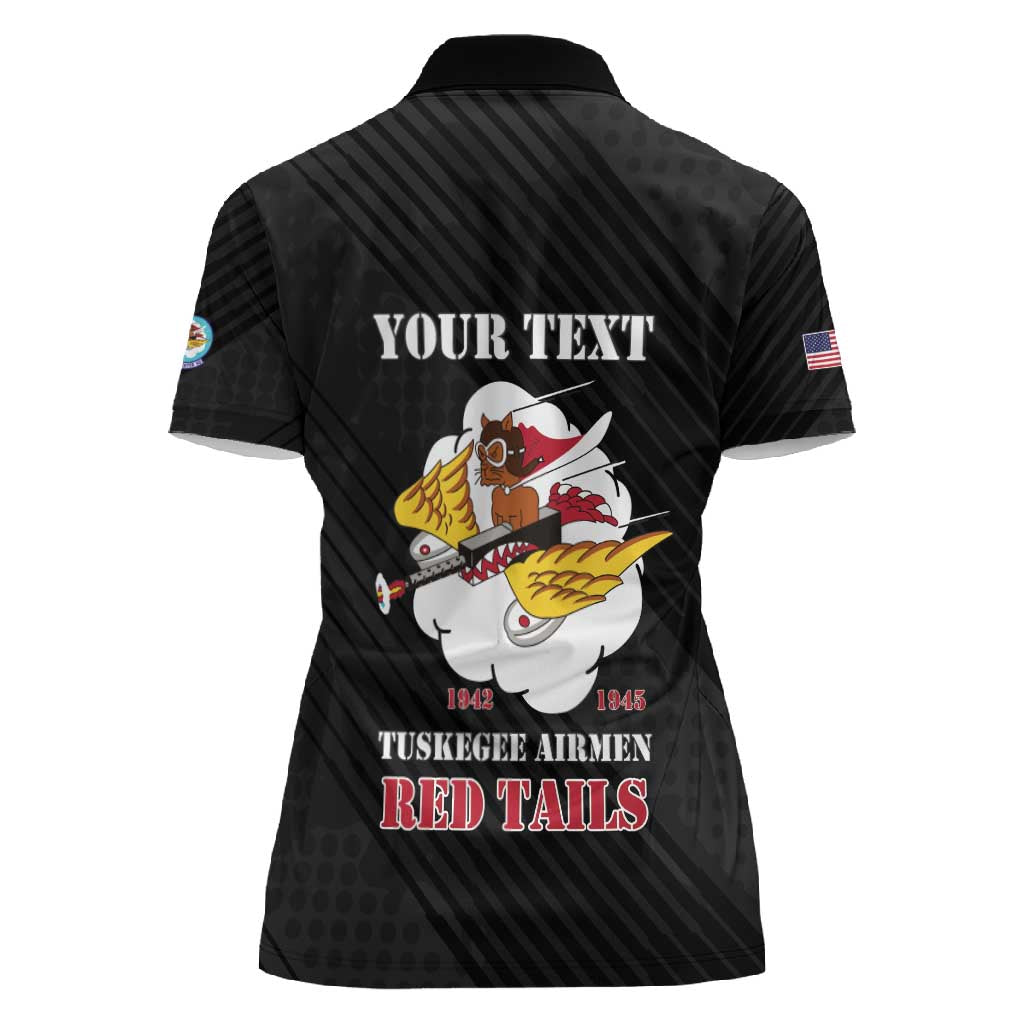Personalized 301st Fighter Squadron WWII Women Polo Shirt Red Tails Heritage - Black - African Pride
