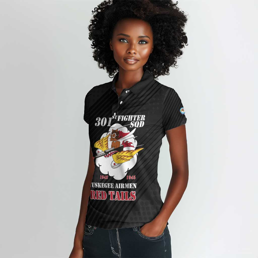 Personalized 301st Fighter Squadron WWII Women Polo Shirt Red Tails Heritage - Black - African Pride
