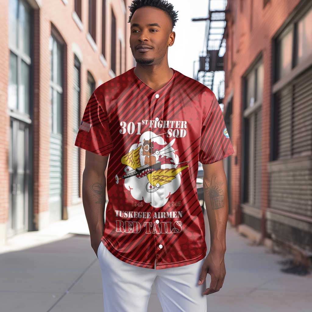 Personalized 301st Fighter Squadron WWII Baseball Jersey Red Tails Heritage - Red - African Pride