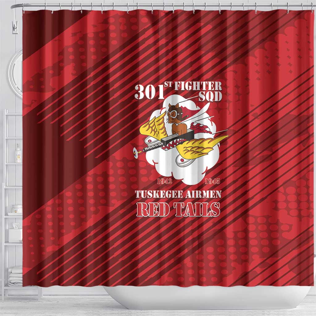 301st Fighter Squadron WWII Shower Curtain Red Tails Heritage - Red - African Pride