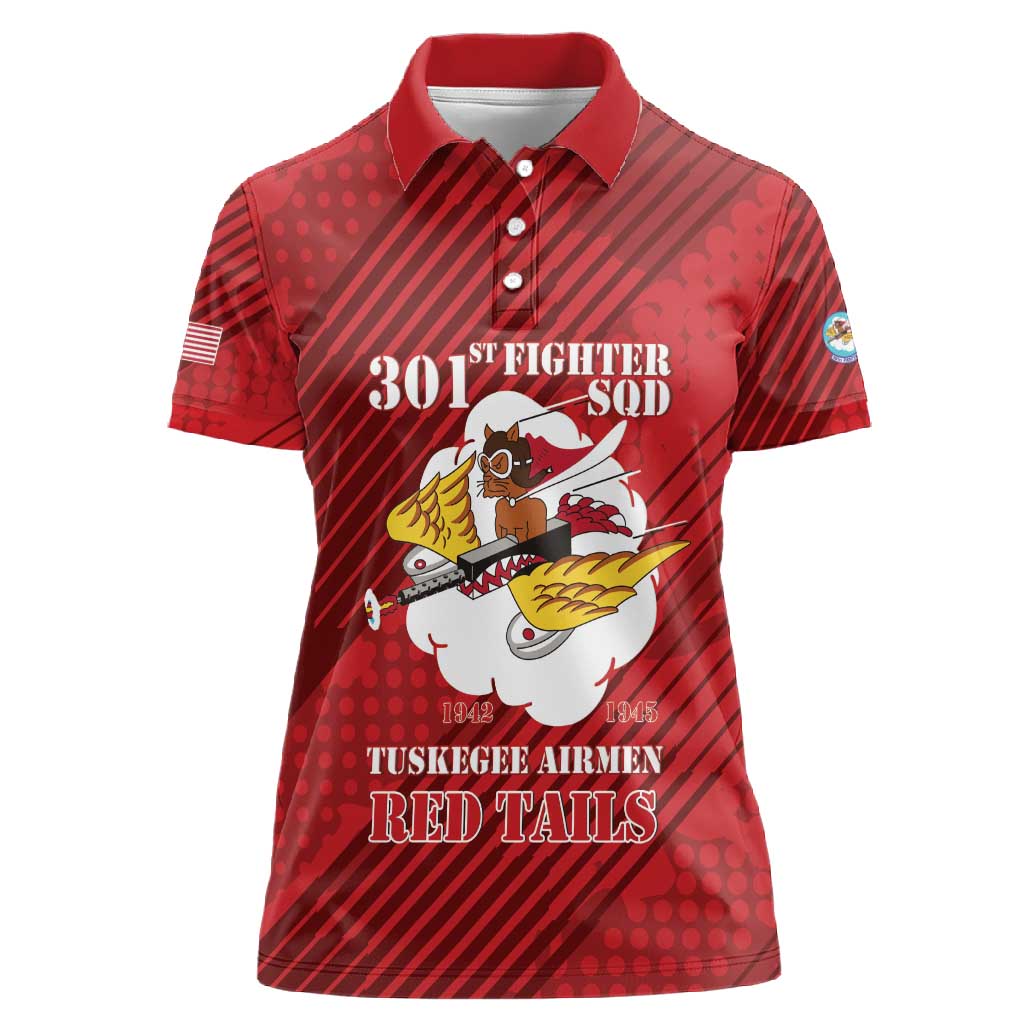 Personalized 301st Fighter Squadron WWII Women Polo Shirt Red Tails Heritage - Red - African Pride