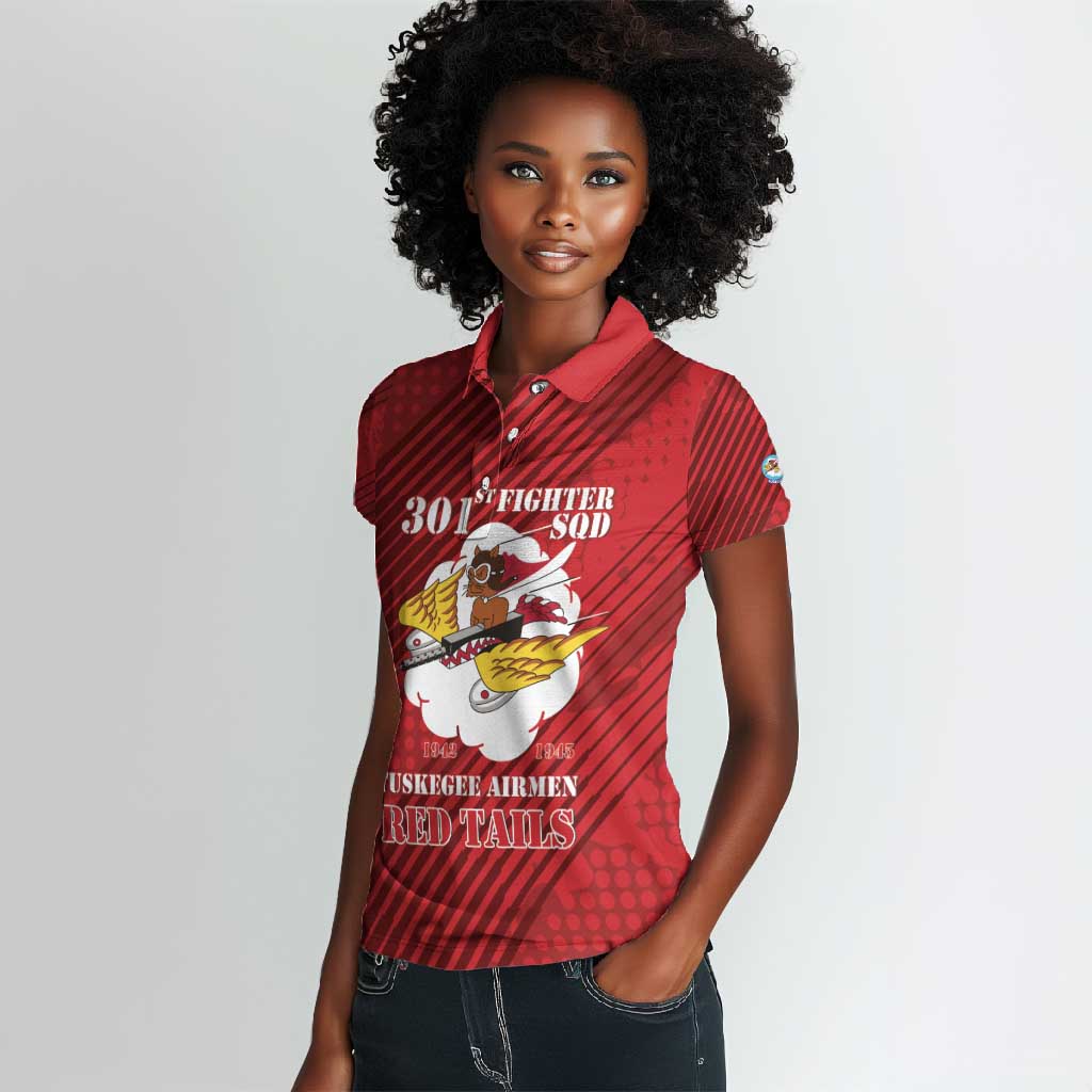 Personalized 301st Fighter Squadron WWII Women Polo Shirt Red Tails Heritage - Red - African Pride