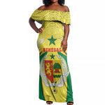 Personalised Afro Senegal Off Shoulder Maxi Dress Coat Of Arms Mix African Pattern