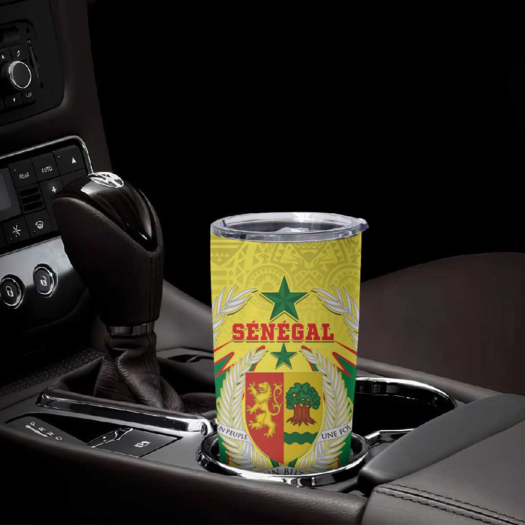 Personalised Afro Senegal Tumbler Cup Coat Of Arms Mix African Pattern