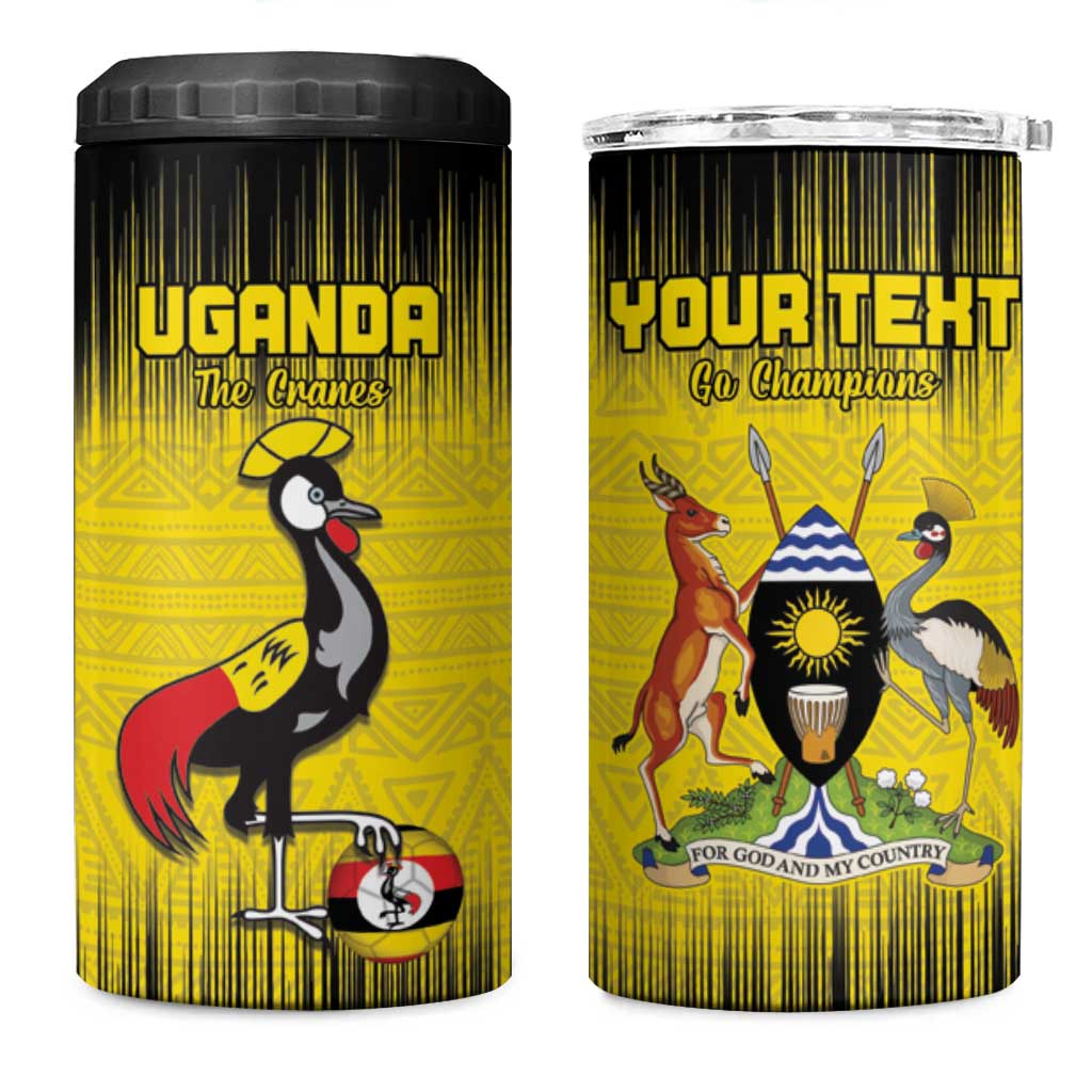 Uganda Football Custom 4 in 1 Can Cooler Tumbler African Pattern Mix Grunge Style - Yellow Color