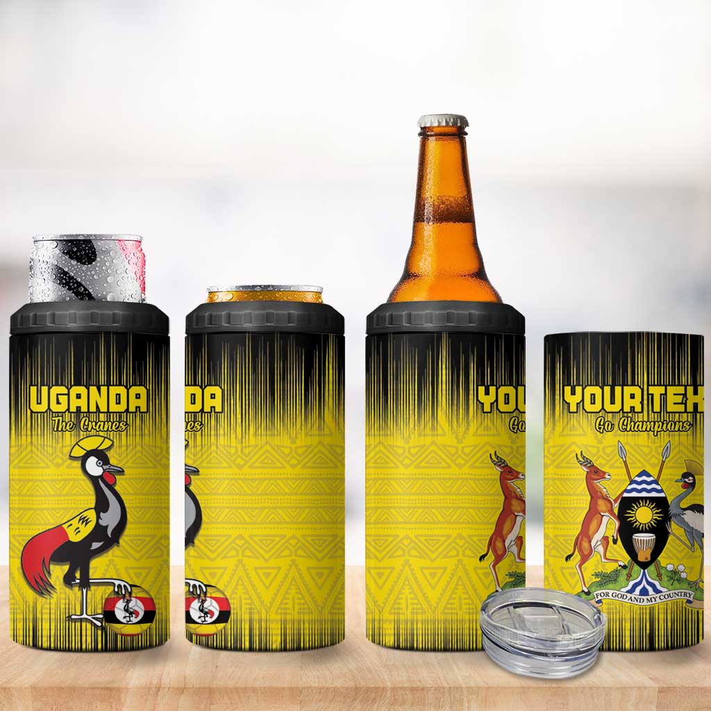 Uganda Football Custom 4 in 1 Can Cooler Tumbler African Pattern Mix Grunge Style - Yellow Color