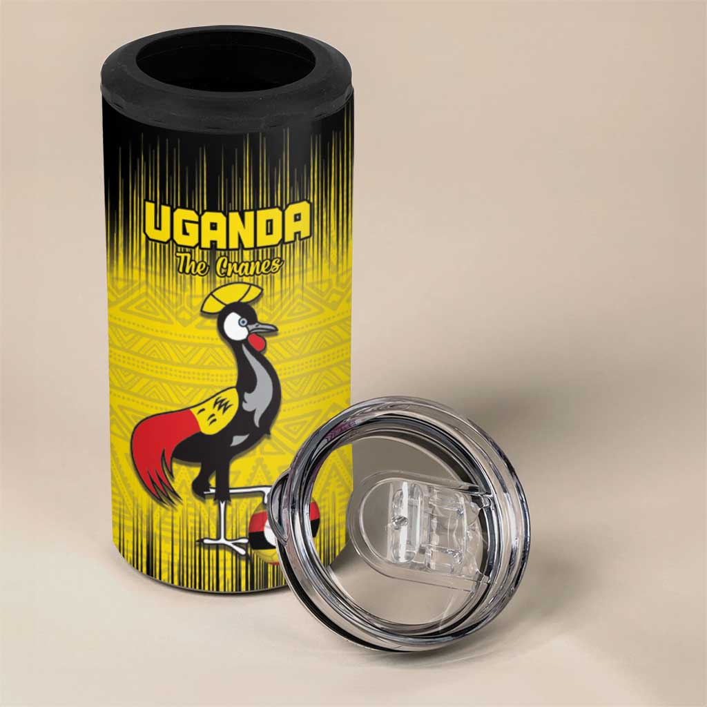 Uganda Football Custom 4 in 1 Can Cooler Tumbler African Pattern Mix Grunge Style - Yellow Color