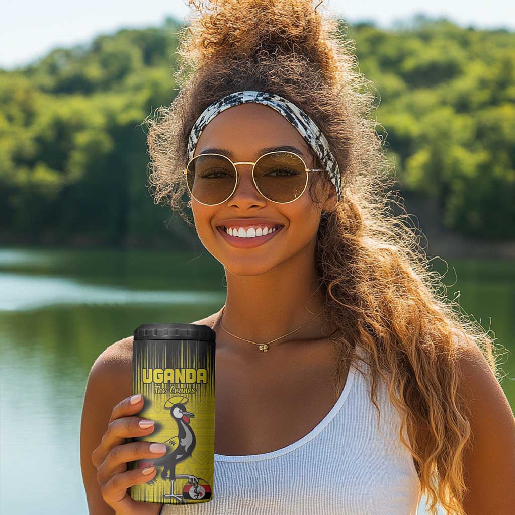 Uganda Football Custom 4 in 1 Can Cooler Tumbler African Pattern Mix Grunge Style - Yellow Color