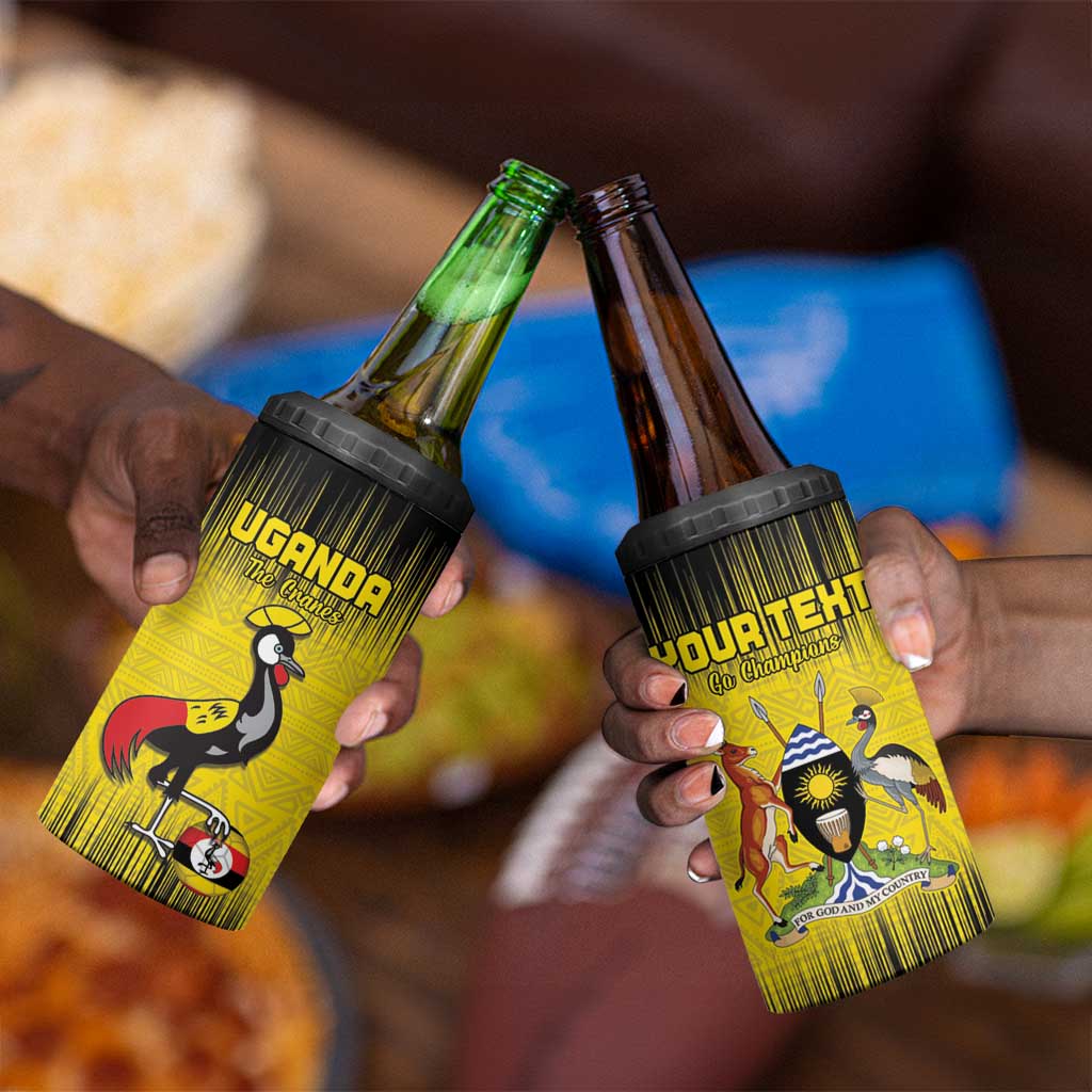 Uganda Football Custom 4 in 1 Can Cooler Tumbler African Pattern Mix Grunge Style - Yellow Color