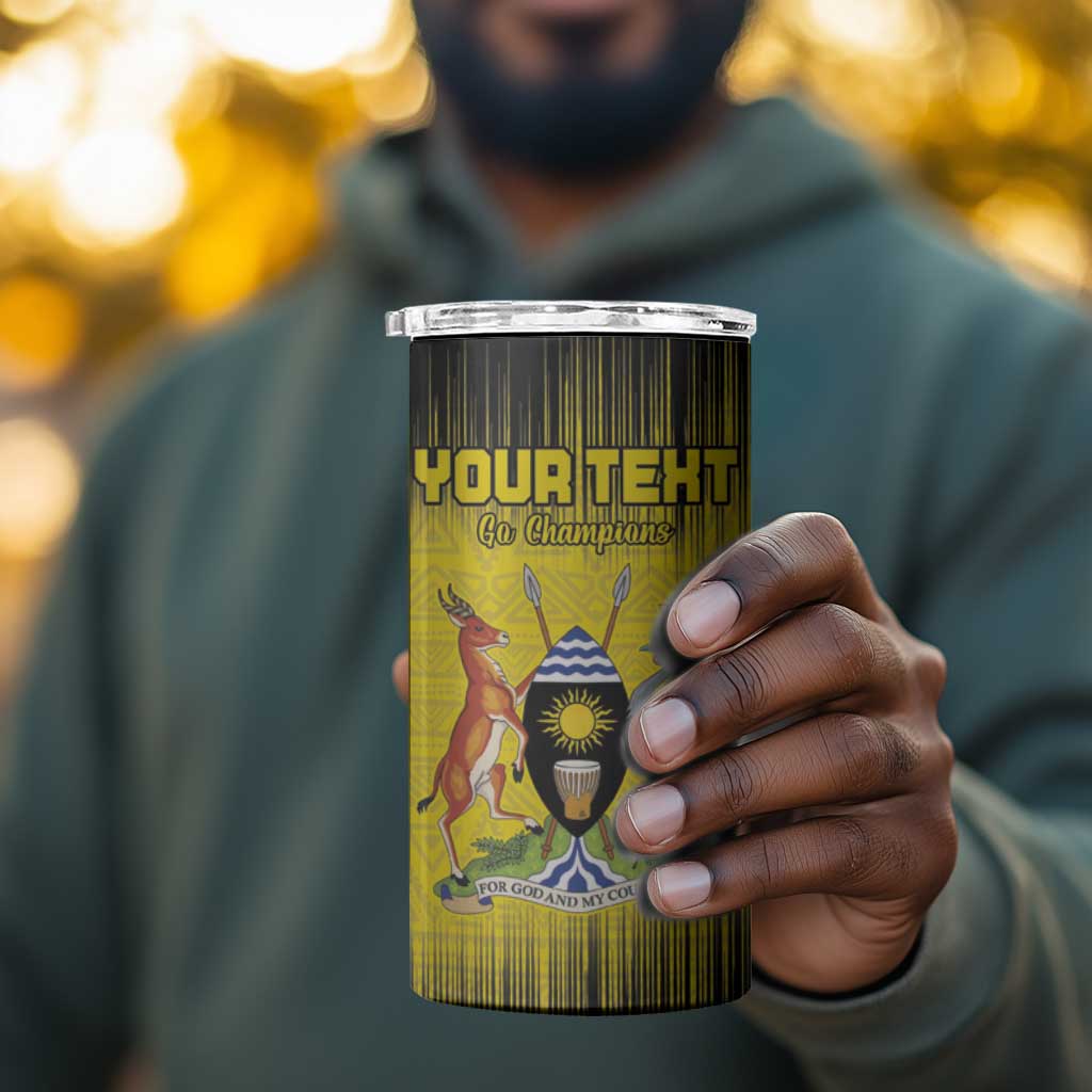 Uganda Football Custom 4 in 1 Can Cooler Tumbler African Pattern Mix Grunge Style - Yellow Color