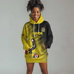 Uganda Football Custom Hoodie Dress African Pattern Mix Grunge Style - Yellow Color