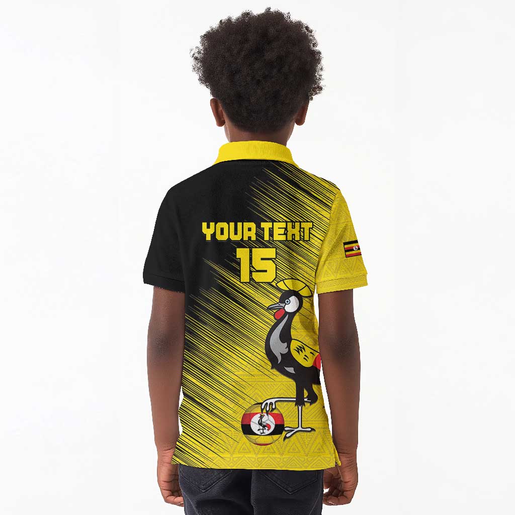 Uganda Football Custom Kid Polo Shirt African Pattern Mix Grunge Style - Yellow Color