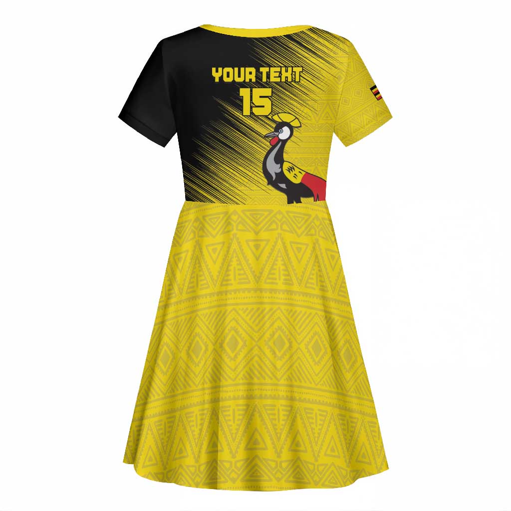 Uganda Football Custom Kid Short Sleeve Dress African Pattern Mix Grunge Style - Yellow Color