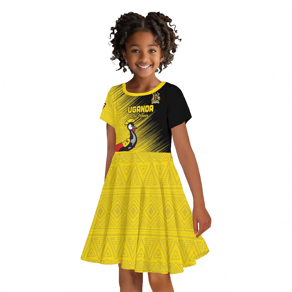Uganda Football Custom Kid Short Sleeve Dress African Pattern Mix Grunge Style - Yellow Color