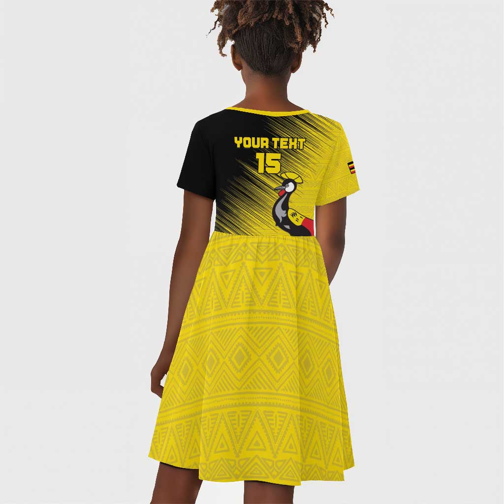 Uganda Football Custom Kid Short Sleeve Dress African Pattern Mix Grunge Style - Yellow Color