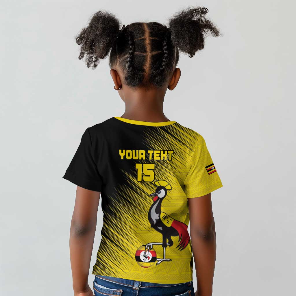 Uganda Football Custom Kid T shirt African Pattern Mix Grunge Style - Yellow Color