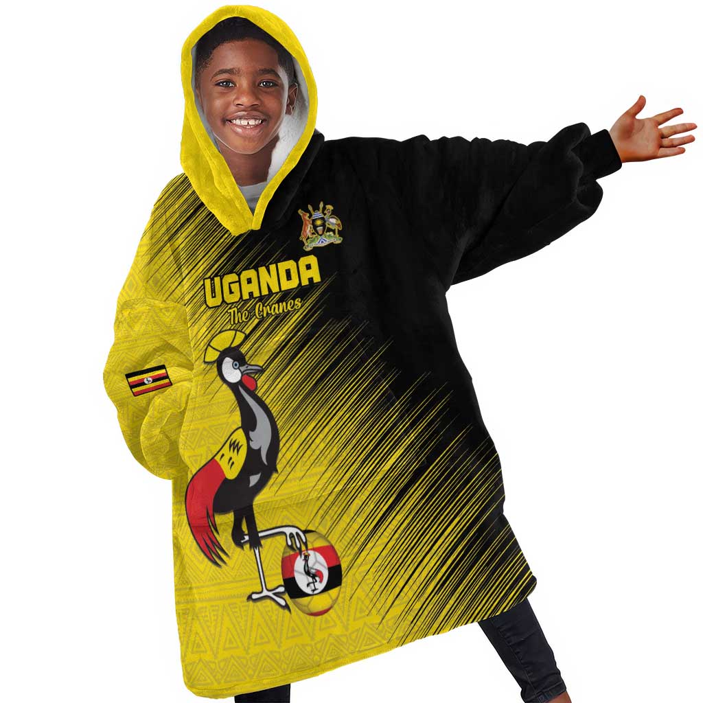 Uganda Football Custom Kid Wearable Blanket Hoodie African Pattern Mix Grunge Style - Yellow Color