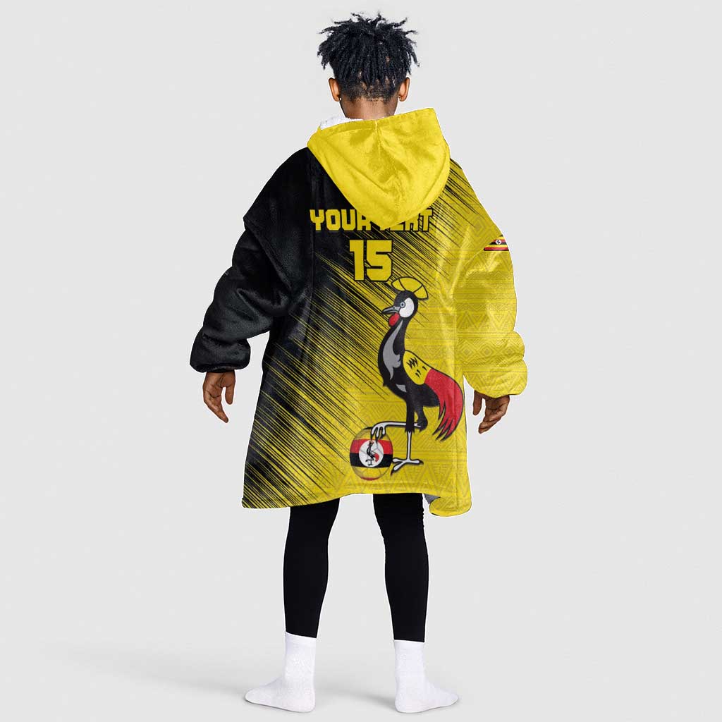 Uganda Football Custom Kid Wearable Blanket Hoodie African Pattern Mix Grunge Style - Yellow Color