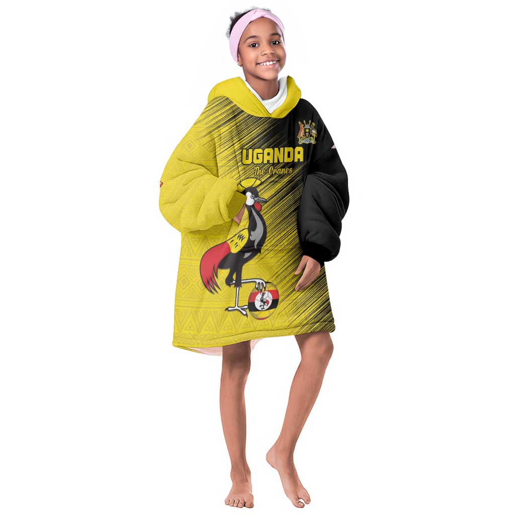 Uganda Football Custom Kid Wearable Blanket Hoodie African Pattern Mix Grunge Style - Yellow Color