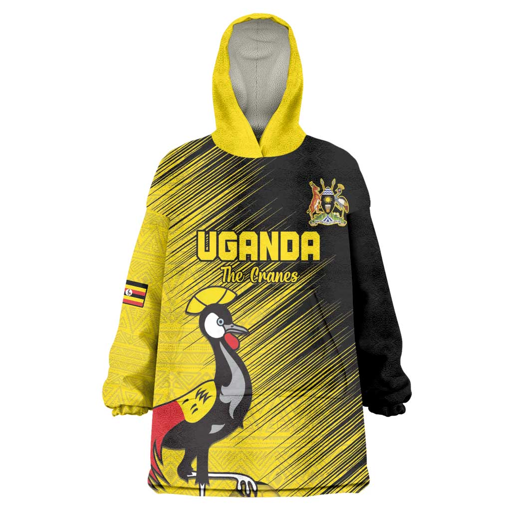 Uganda Football Custom Kid Wearable Blanket Hoodie African Pattern Mix Grunge Style - Yellow Color