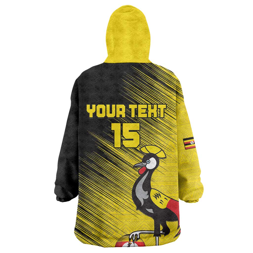 Uganda Football Custom Kid Wearable Blanket Hoodie African Pattern Mix Grunge Style - Yellow Color