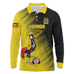Uganda Football Custom Long Sleeve Polo Shirt African Pattern Mix Grunge Style - Yellow Color